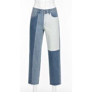 Hollister Curvy Mom Jeans 28x25 Colorblock High Rise Raw Hem Cropped Denim